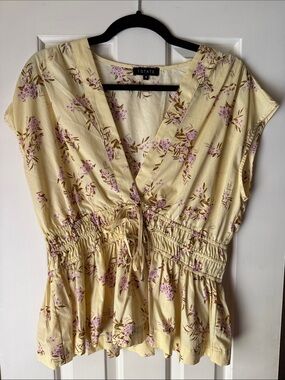 I.STATE Yellow Floral Peplum Blouse